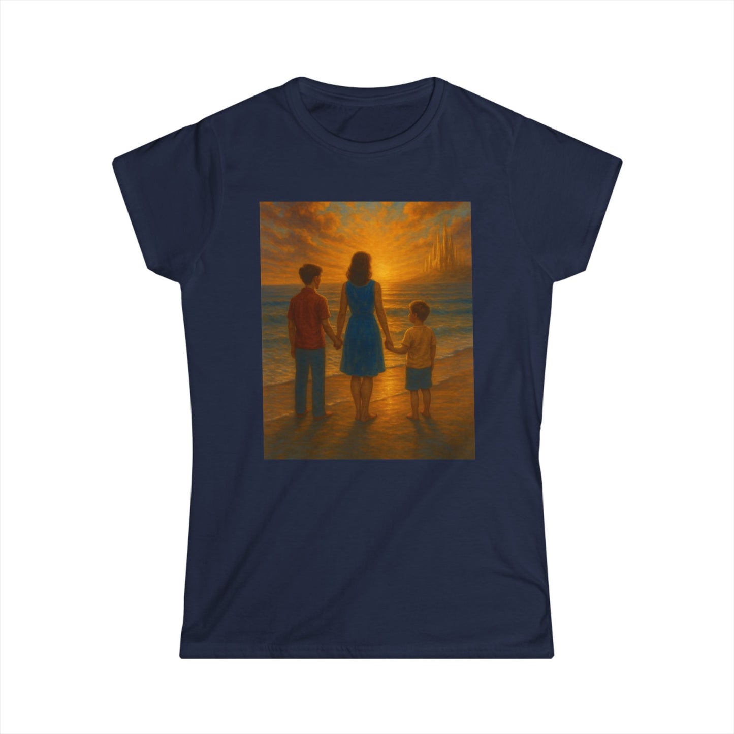 Sunset Family Bonding Women's Softstyle Tee, Nostalgic Shirt for Moms, Perfect for Beach Days, Family Gatherings, & Gifts