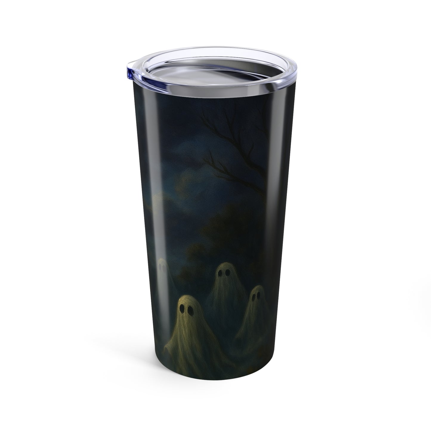 Tumbler with ghost design on a white background
