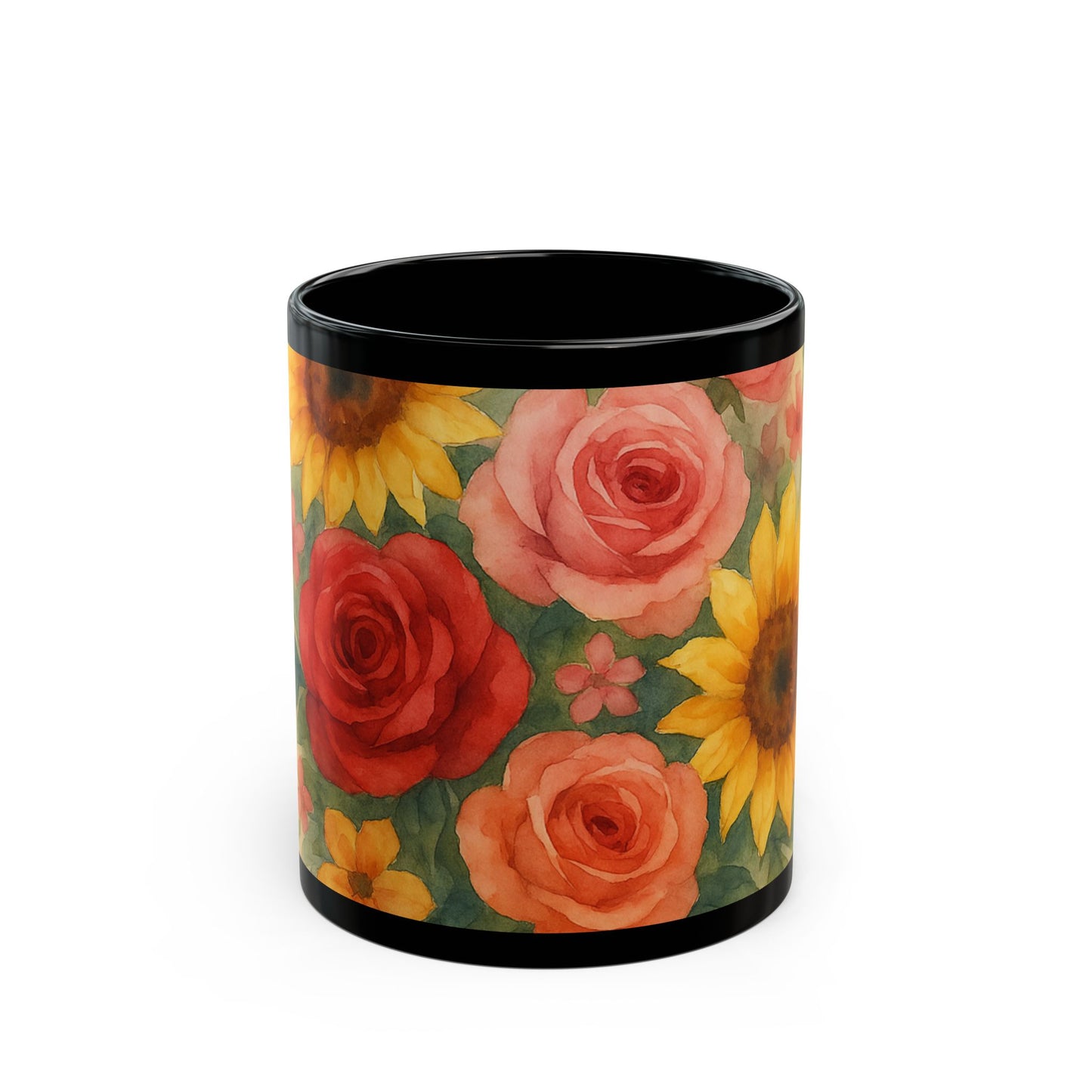 Floral Black Mug - Vibrant Flower Design Coffee Cup, Gift for Garden Lovers, Tea Mug, Spring Birthday Gift, Home Decor