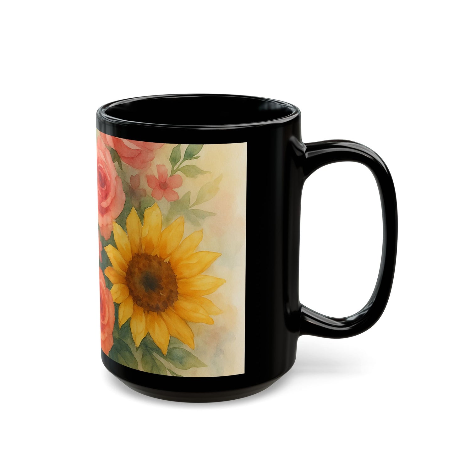 Floral Black Mug - Vibrant Flower Design Coffee Cup, Gift for Garden Lovers, Tea Mug, Spring Birthday Gift, Home Decor