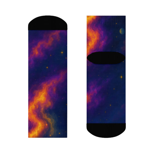 Celestial Crew Socks - Cosmic Space Design, Galaxy Print, Comfortable Fashion, Gift for stargazers, Astronaut Fans
