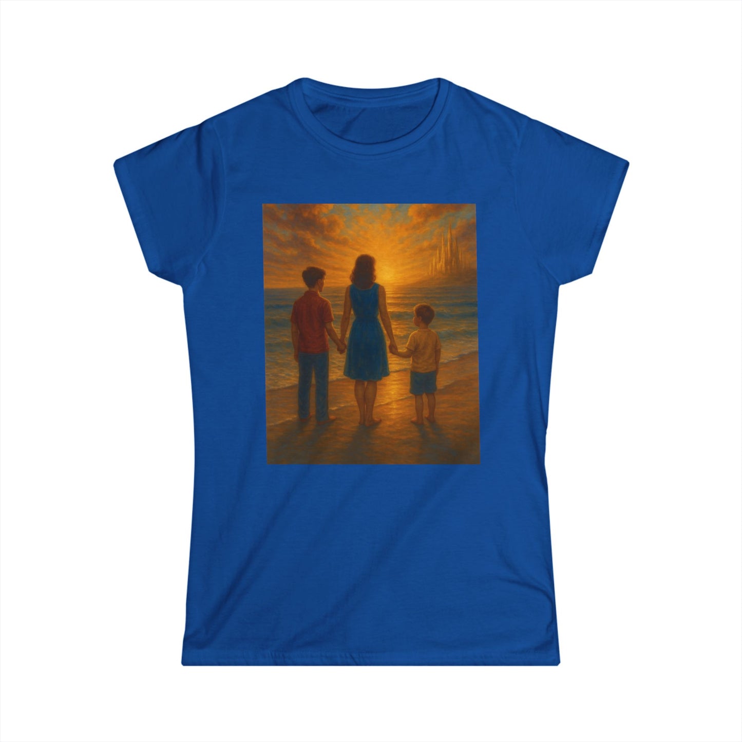 Sunset Family Bonding Women's Softstyle Tee, Nostalgic Shirt for Moms, Perfect for Beach Days, Family Gatherings, & Gifts